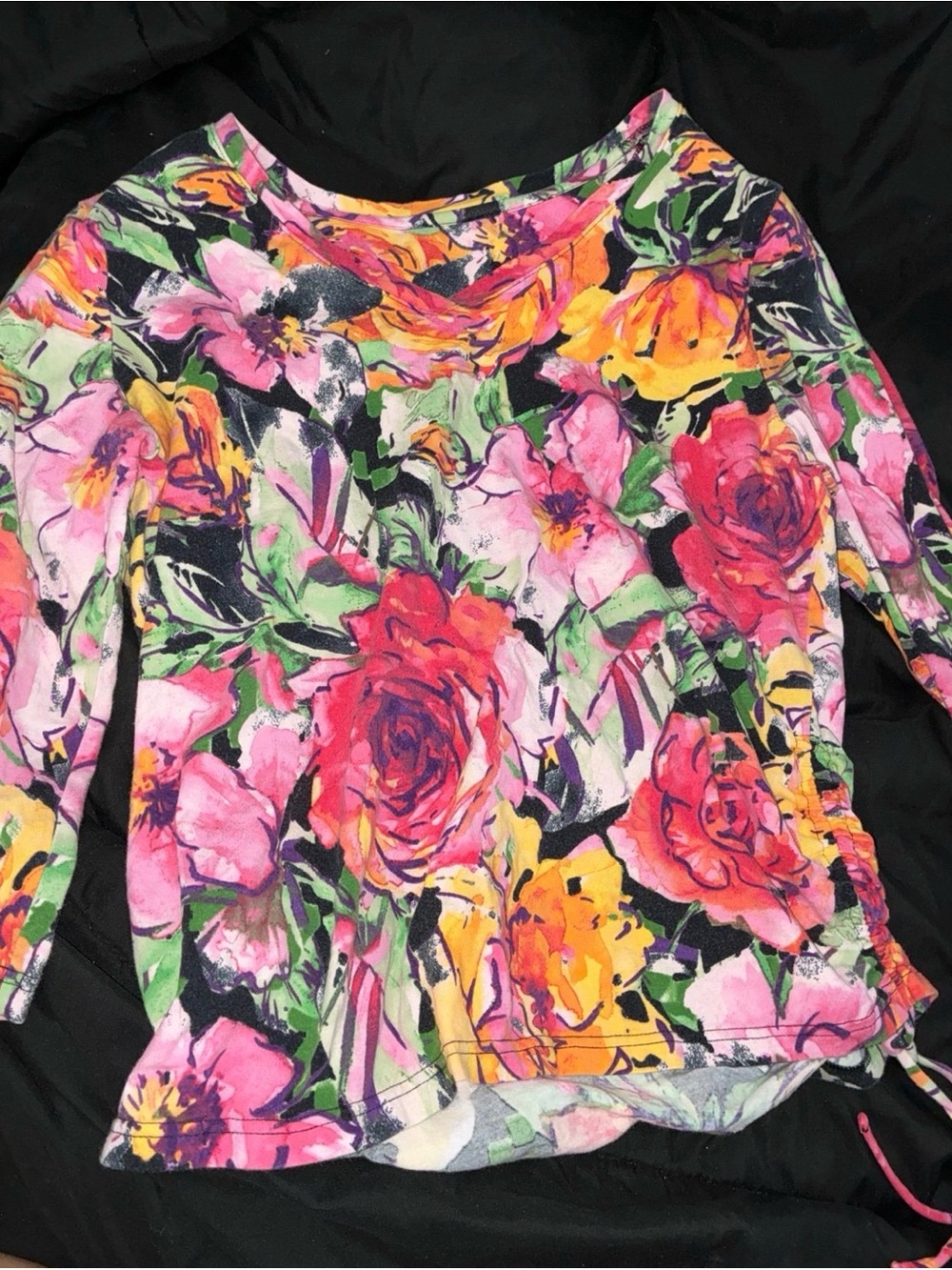 Floral Print Women's Long Sleeve Top - Pink Multi